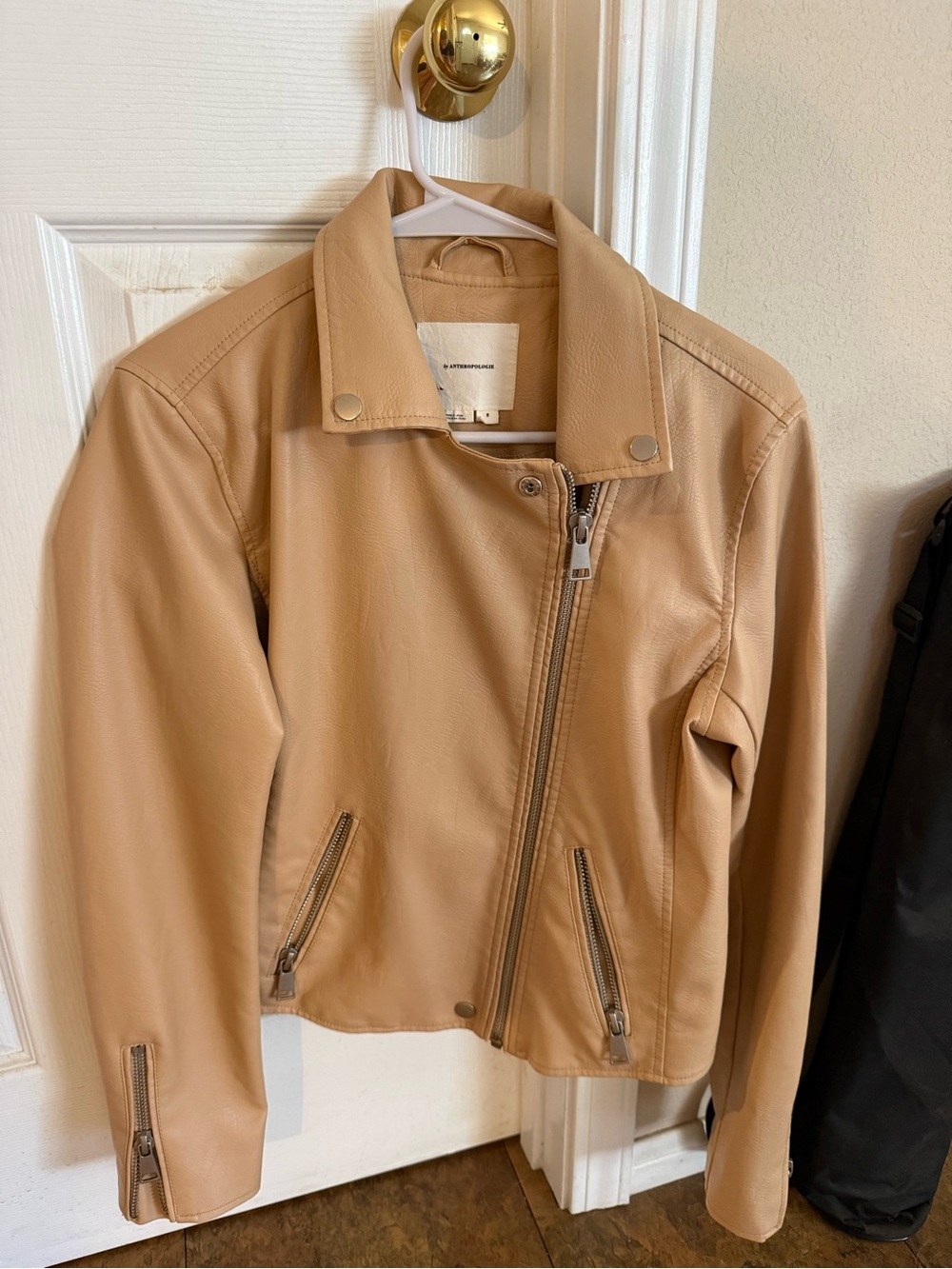 Anthropologie Camel Tan Faux Leather Moto Jacket